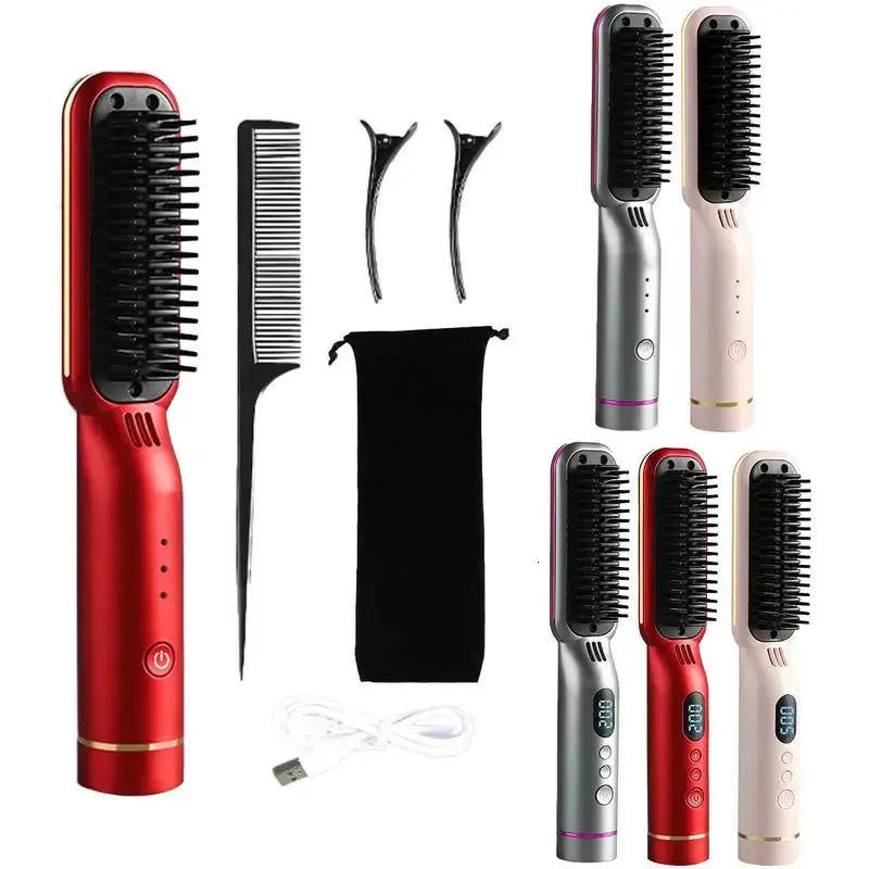 Cordless Hair Straightener Straight And Curly Dual Purpose Curling Iron Negative Ion Comb Accessories 240424