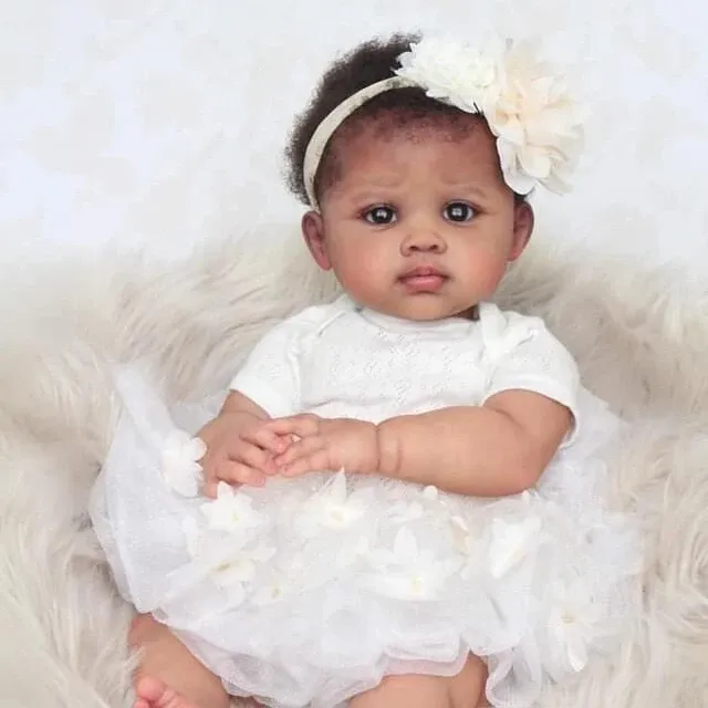 Dolls NPK 24inch Dark Brown Skin Reborn Baby Doll lifelike real baby doll Rooted hair Art Made 3D Skin Lifelike Baby Collectible Doll
