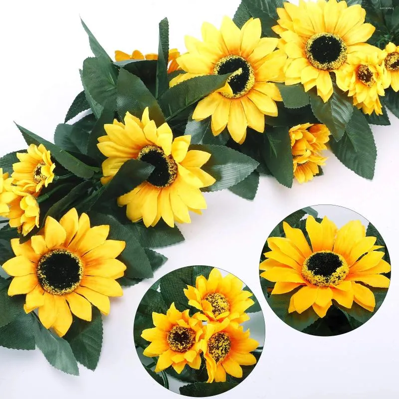 Decorative Flowers Fake Hanging Sunflower Vines Artificial Garlands Green Leaves For Home Wedding Jungle Party Garden Craft Decoration