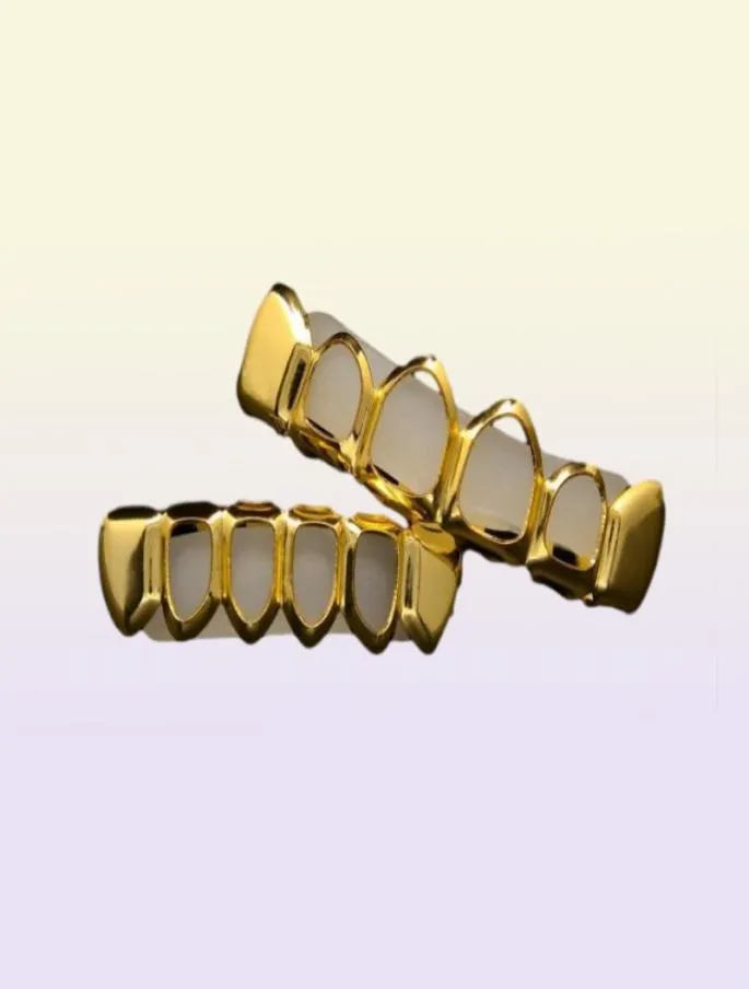 Denti hip hop da uomo set di grillz 6 topsbottom griglie dentali in argento oro fluide per donne accessori gioielli per il corpo della moda rock4982773