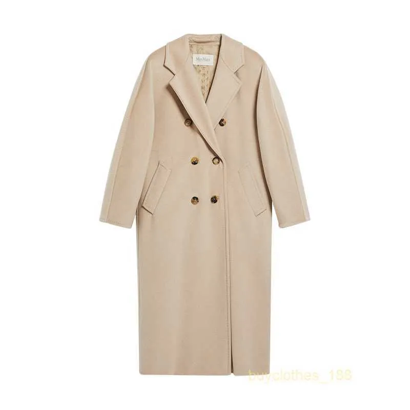 Coat designer Women's Coat di Luxury Brand Coat Cashmere Coat Fashion Trend Maxmaras Serie Madame Wool Cashmere Colore Solido Versatile Giacca a doppio petto a doppio petto