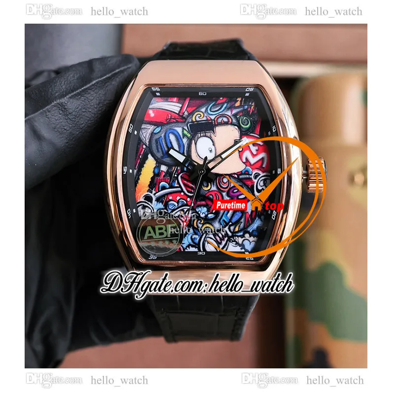 ABF LOES VAN DELFT V45 Automatische heren Watch Doodle Dial Vanguard 45 mm Roségouden Kas bruin leer/rubberen band Sport Watches Hellowatch E264A11