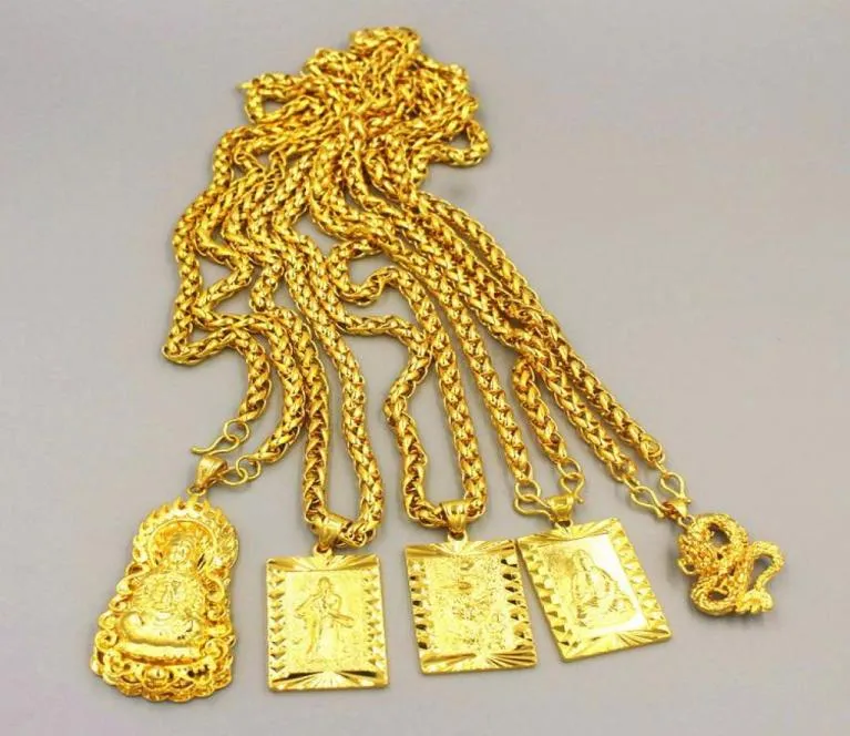 Pendant Necklaces Exaggerated Long Chains 24K Gold Plated Wide Necklace For Men Jewelry Big Buddha Chinese Dragon Chain6856166