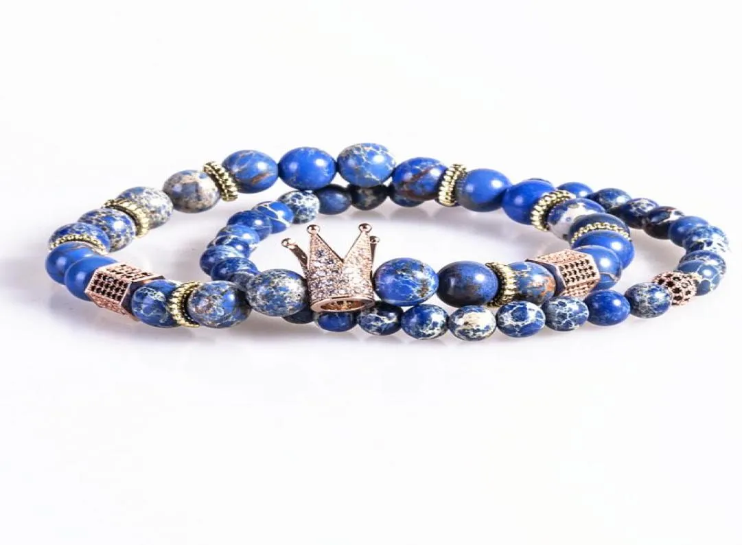 2pcsset Bead Armband Kronbrand Marme Natürlicher Blau Kaiser Stein Beadsbuddha Armband für Frauen und Herren -Pulseras Maskulina9640343