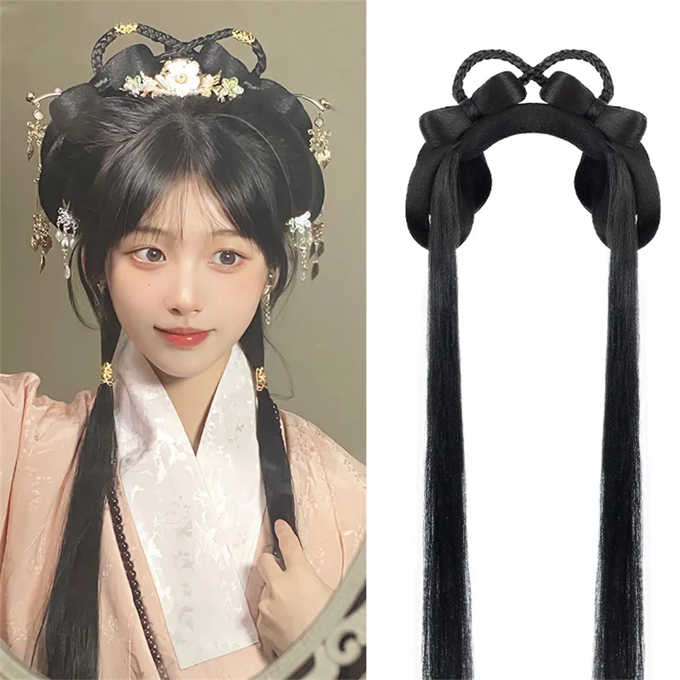 Chignon Aosi Sintetico cinese tradizionale tradizionale capelli neri retrò chignon falsa tappeto per capelli hanfu pad high high ancient principess tv cosplay parrucca