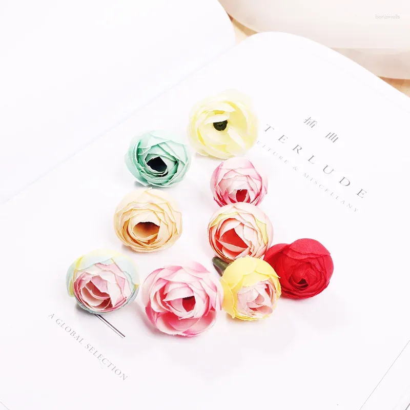 Decorative Flowers 20pcs/lot 2cm Colorful Camellia Flower Head Silk Artificial Decor For Home DIY Garland Christmas Decorations Year