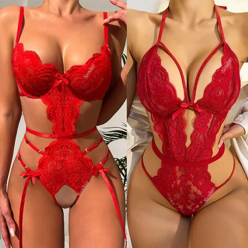 Frauen Nachtwäsche Einszene Bodysuit Sexy Unterwäsche Frauen Spitze BodySuit Porno kommen weiblich dp v Open Bra Teddy Bodysuit Erotische Dessous Set Y240426