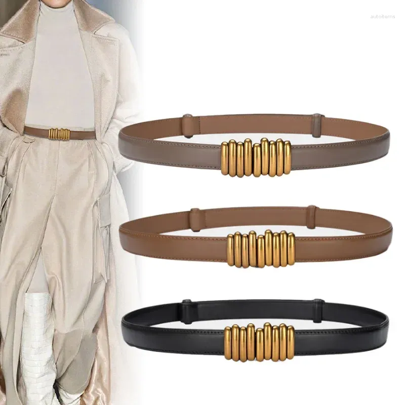 Ceintures Elegant Women's's Belt Gold Buckle Multi-couleur en cuir authentique en cuir polyvalent de tempérament de robe décorative