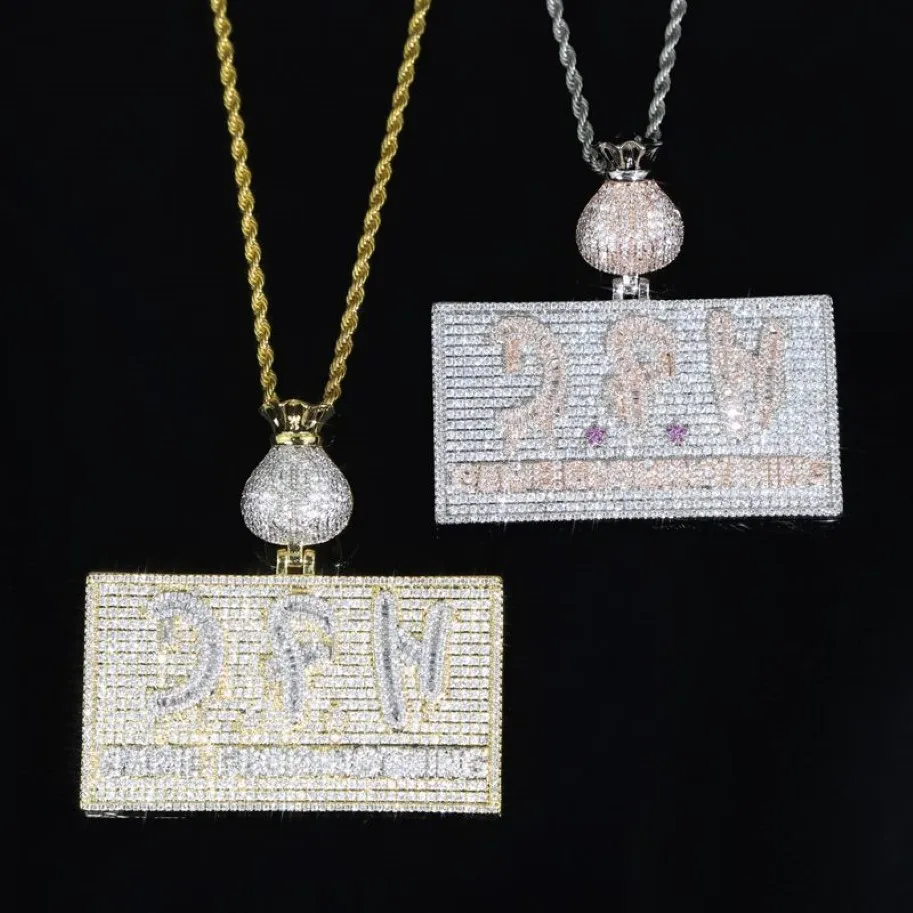 Iced Bling Letters with Money Bag hanger kettingen 2 kleuren Volledig verharde kubieke zirkoon heren hiphop initiaal afkomstig van NOTH307A