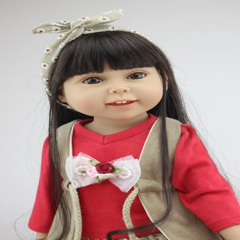 18 tum tjej American Dolls Full Vinyl Silicone Handmade Real Lifelike Baby Toy Färdig doll julklapp277k