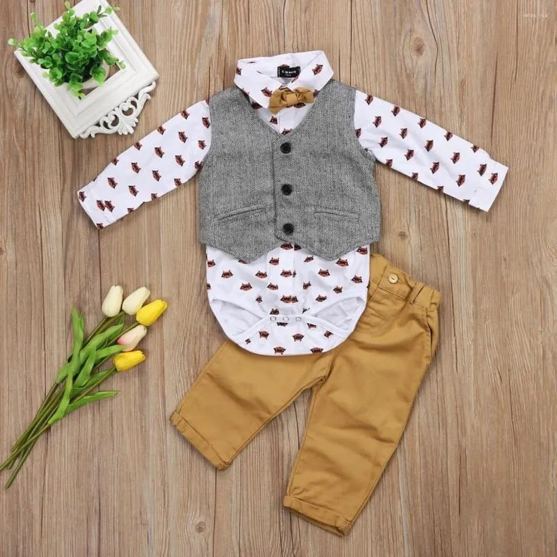 Set di abbigliamento set da bambino set stampato body ganer grigio giubbotto pantaloni pantaloni pantaloni 0-24m nati da bambino per bambini