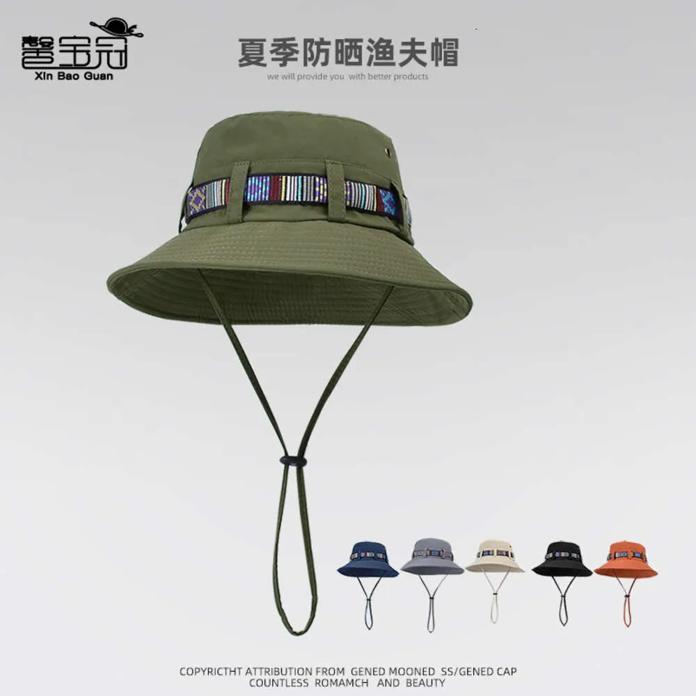 9234 Spring/summer Fashion Ribbon Fisherman Hat Men's and Women's Outdoor Fishing and Mountaineering Hat Big Brim Sun Protection and Sunshade Hat