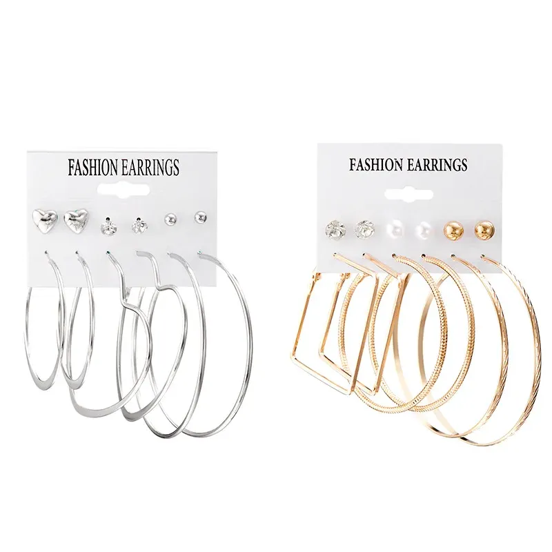 Boho Big Circle Hoop Earraring Set for Women Fashion Simple Metal Hollow Heart Geometry Earring Trendy Gioielli romantici all'ingrosso