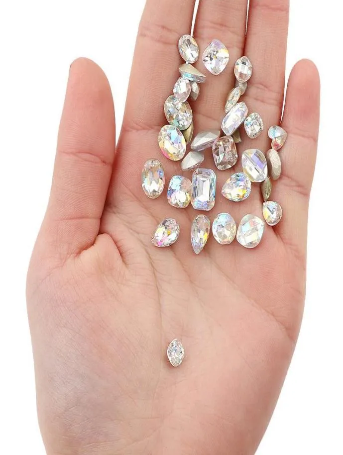 Circa 10 pezzi Mix Forma Crystal Ab Glass Pointback Rhinestone Ciondoli per decorazioni per manicure per nail art 3D fai -da -te GEMS ST JLLUUV5743962