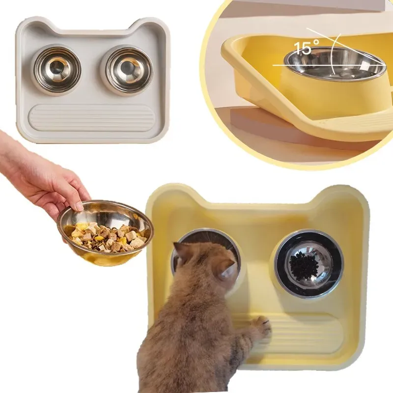 Alimentazione di ciotola per gatti da compagnia tappetino con doppia ciotola in silicone antoglipip per alimenti per alimentari per alimentazione bere ciotole per bottiglie d'acqua per cani accessori per cani