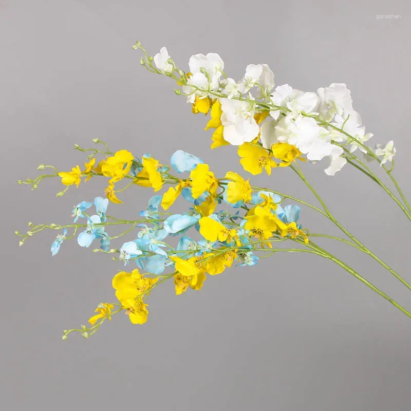 Flores decorativas de três garfo da dança de orquídea simulação falsa flor flor de seda sala de estar decoração artificial