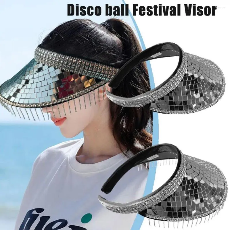 Larges chapeaux à bord miroir disco paillettes paillettes de paillettes de paillettes Visors Club d'été décoration de fête de scène Bar Soleil W8d8