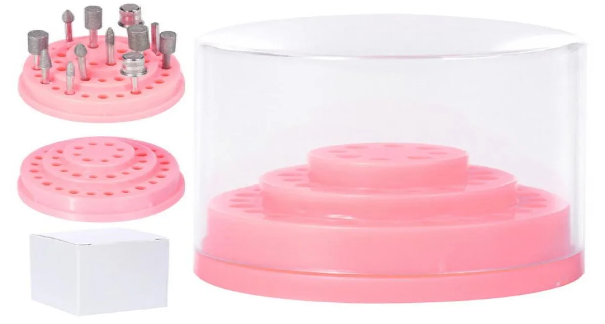 1st 48 hål rosa nagelborrbitar Holder Stand Display Nail Drill Bit Box Organizer Container Manicure Tool4841918