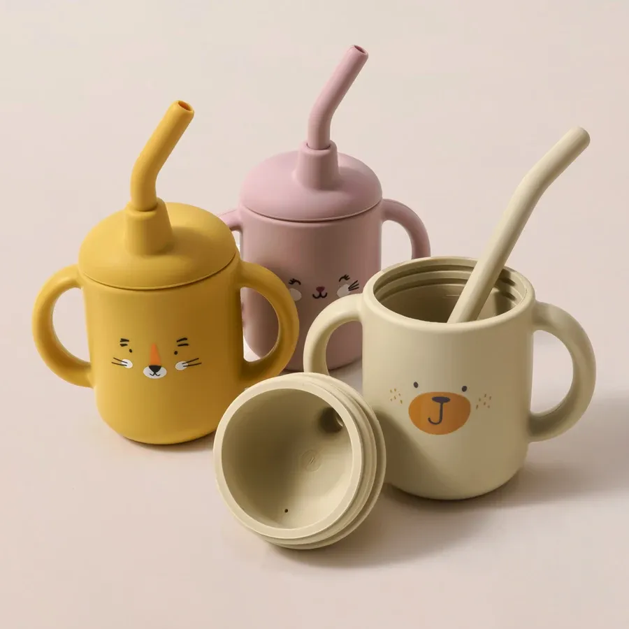 Füttern von Baby Silikon -Fütterungstasse mit Griff Sippy BPA kostenlos Kleinkind -Cartoon -Muster Lernen Getränke.