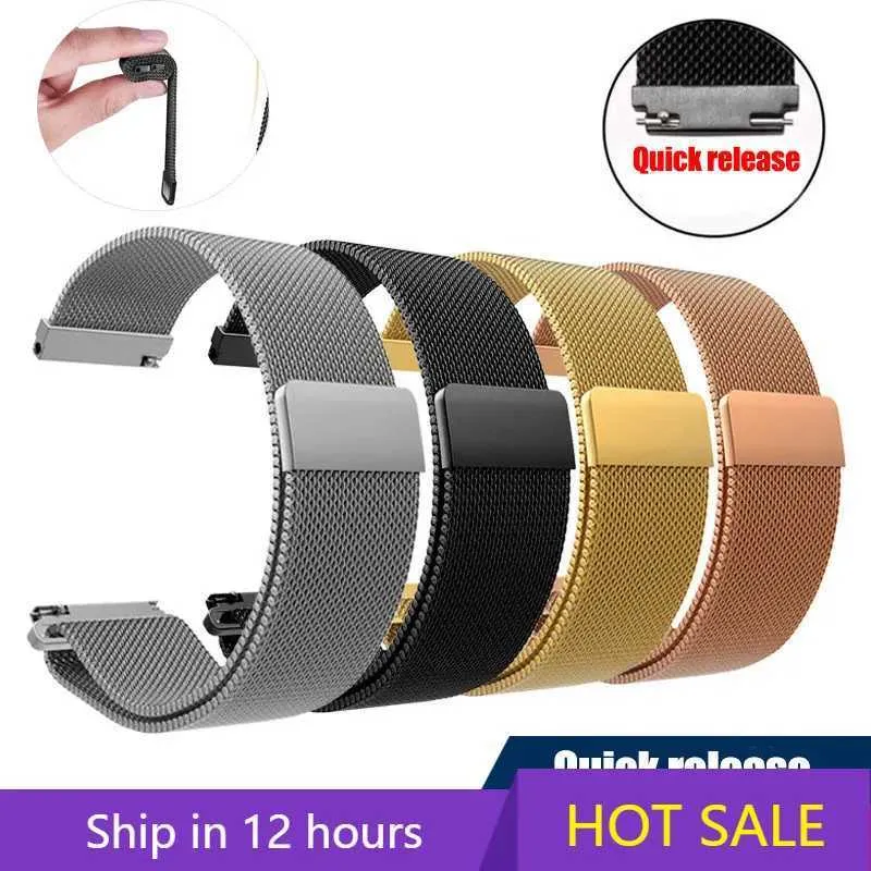 Assista Bands Fivela magnética Milan Stanfless Aço Aço para Samsung Relógio 4 GTR2 16mm 18mm 20mm 22mm Casual Moda Acessório 240424