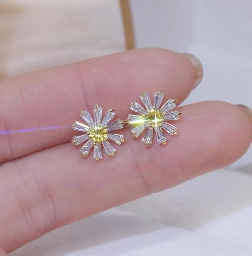 Stud elegante prachtige bling crystal daisy oorbellen voor vrouwen kubieke zirkonia charme bloem oorrel bruiloft sieraden studstud1304568