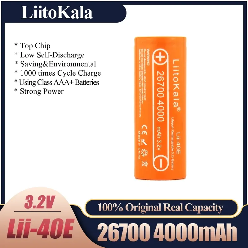 Liitokala lii-40e3.2v 26700 4000mah lifepo4 batterie rechargeable pour les microphones légers solaires légers au lieu de 26650