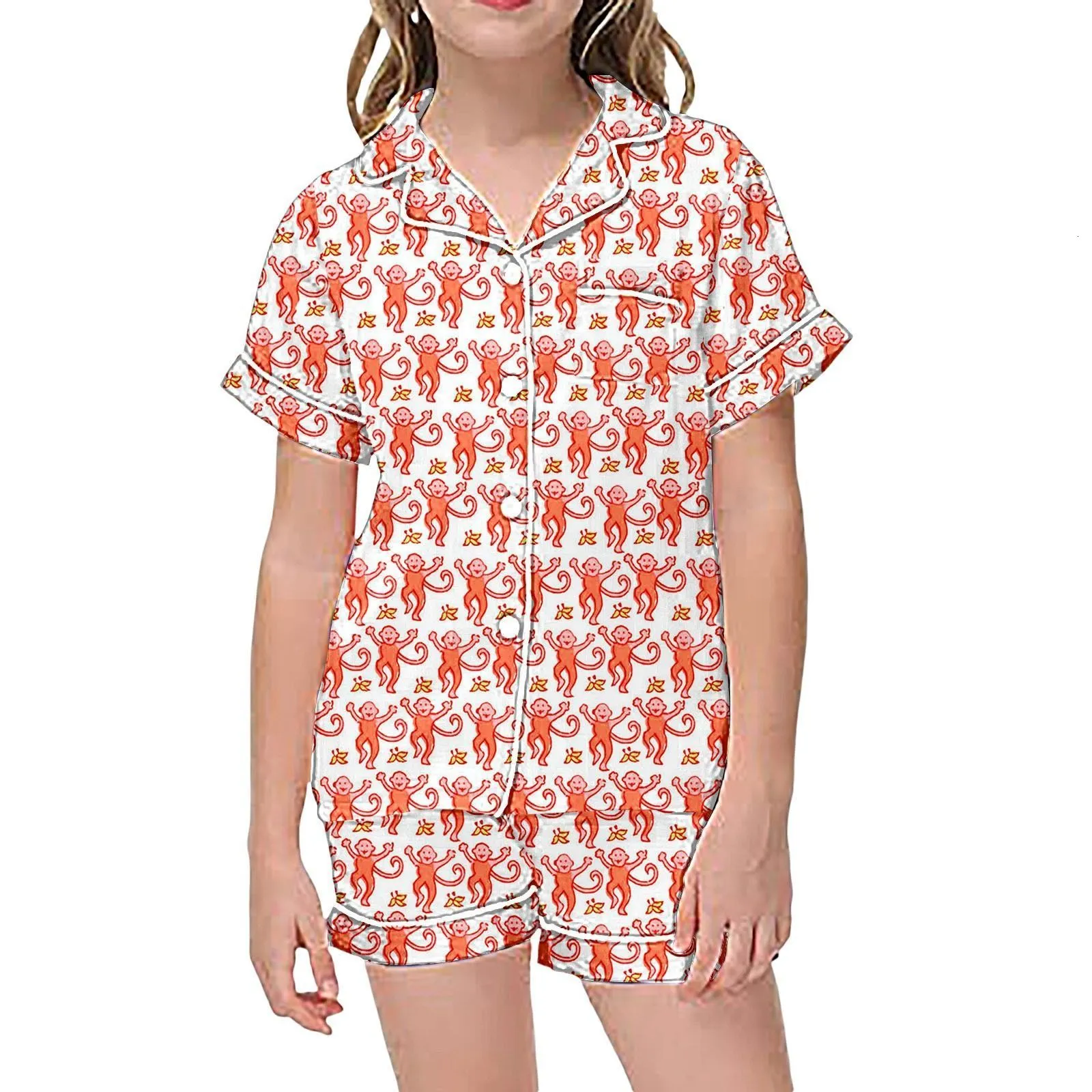 Rullkanin Monkey Pyjamas Preppy PJS Söta PJ Pants Set för kvinnor Y2K Långärmad Tshirt Pants Pyjamas Set 2 -stycken Loungewear 240408