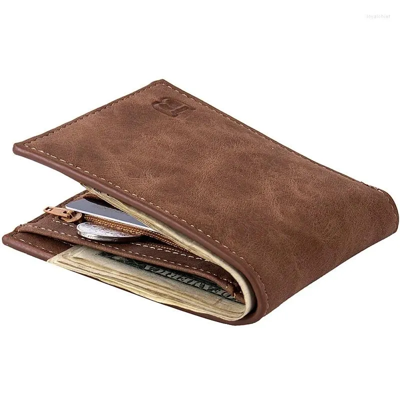 Brieftaschen Baborry Männer dünne Brieftasche mit Münzbeutel Reißverschluss Design Dollar Slim Money Clip Geldbörse kleiner