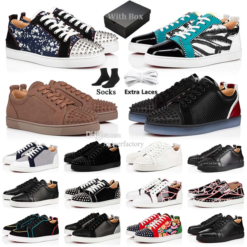 Met doos casual schoenen lederen heren platform dames bottomshoes sneakers designer schoenen suède bezaaid spikes groen zwart witte buitentrainers goedkope plaatvorm