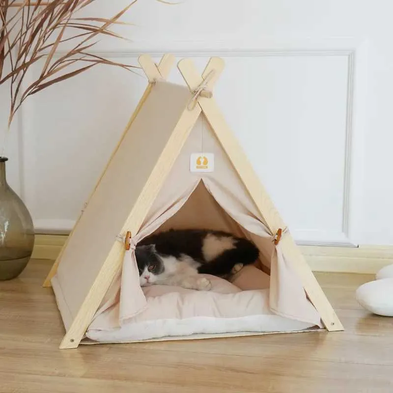 Taşıyıcılar kasaları evler Katlanabilir yıkanabilir portatif çadır kedi evcil hayvan yuvası köpek evi rahat ve sıcak kedi çadırları için çam ağaçları sağlar 240426