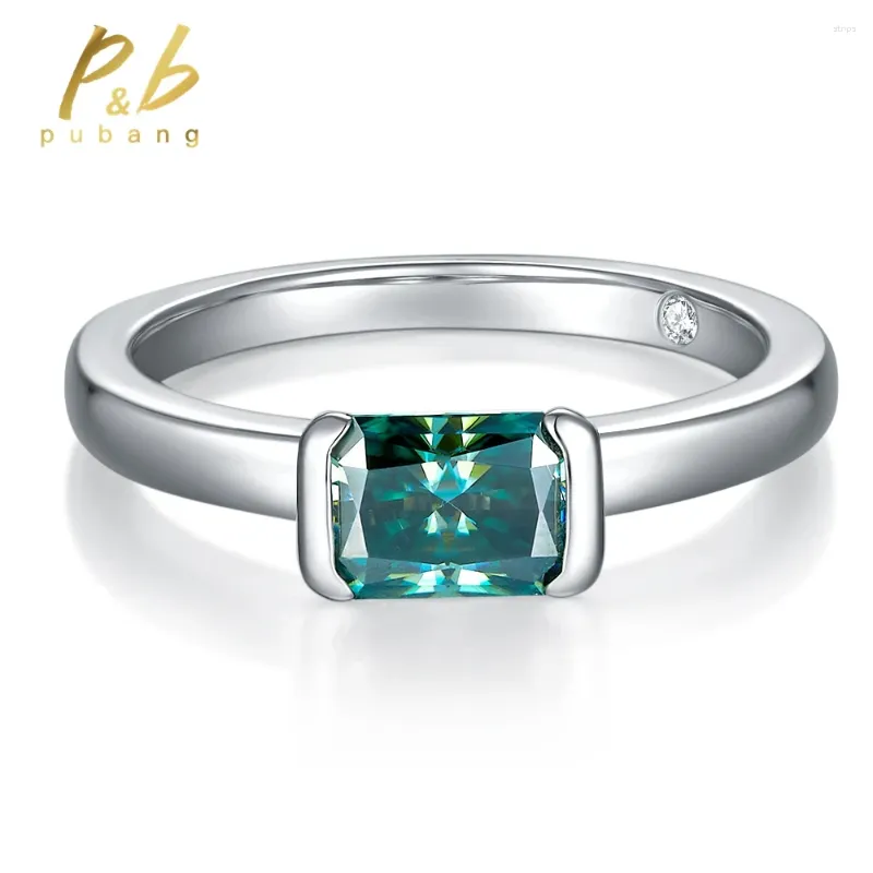 Pierścienie klastra pubang drobna biżuteria błyszcząca 925 srebrny promień srebrny Cut 5 7 mm Gra Green Moissanite Diamond For Women Prezent zaręczynowy