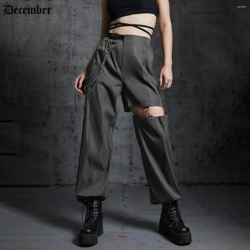 Damesbroek December December Style Lobster Buckle Chain Overalls Punk Gothic Street Y2K Vintage Zipper Hollow Out Casual