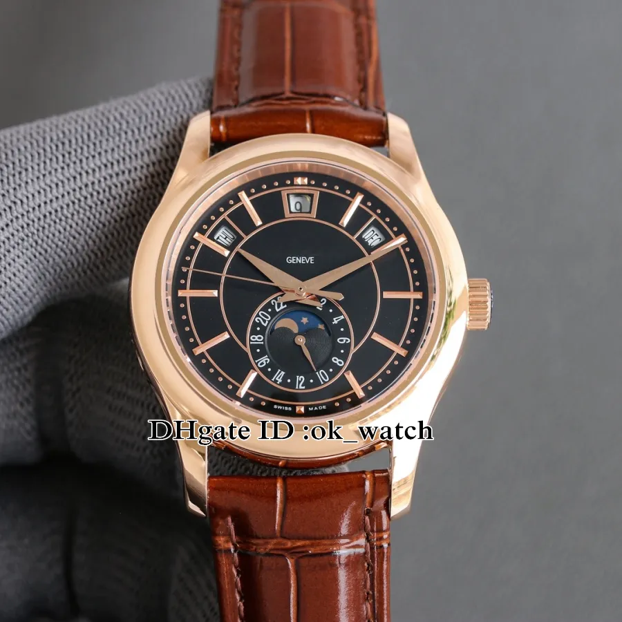 Nouveau cadran noir de 40 mm Cal.240 Automatic Mens Watch Rose Gold Case 5205 5205R-010 Gents multifonctionnels Sport Wrist Wrists