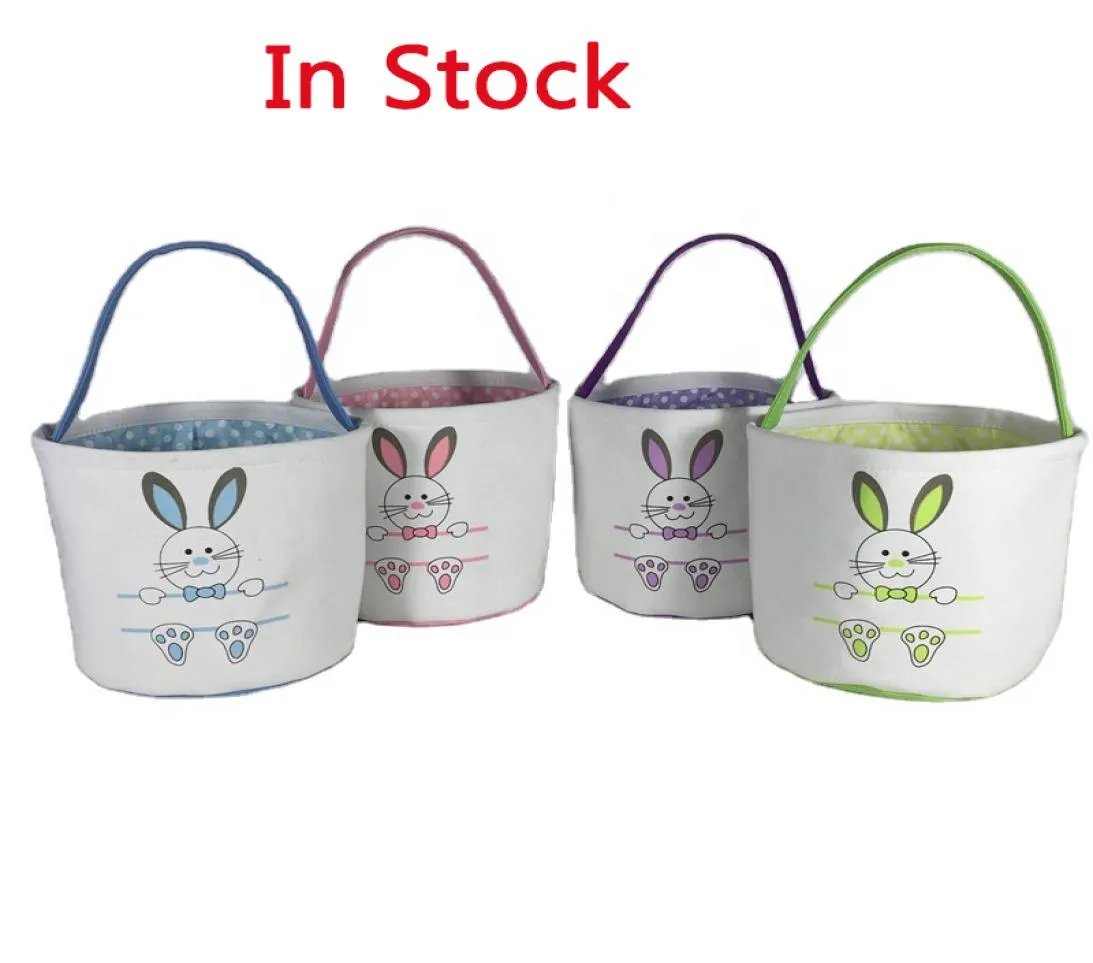 Hela påskinkorgen Festlig Bunny Bag Rabbits Paw Printed Canvas Tote Bag Egg Candies Bucket Kids Party Gift8560921