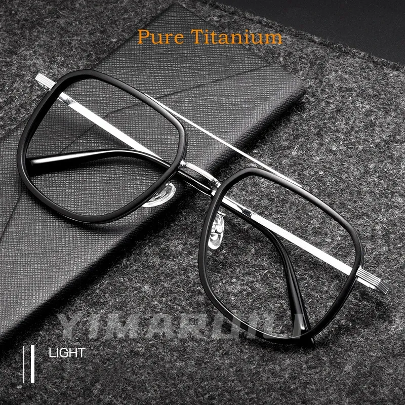 Lenses Yimaruili Ultralight Pure Titanium Eyeglasses Frame Women Double Beam Big Face Optical Prescription Glasses Frame Men 2218yj