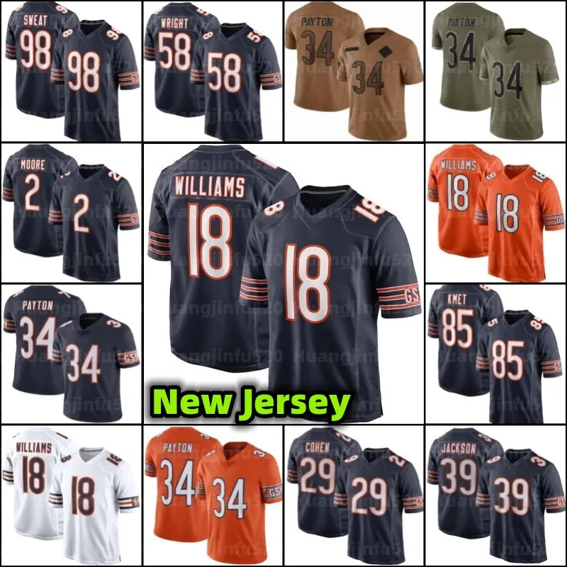 18 Caleb Williams Rome Odunze DJ Moore Football Jersey Cole Kmet d'Andre Swift Walter Payton Jaquan Brisker Brian Urlacher Montez Sweat Keenan Jaylon Johnson