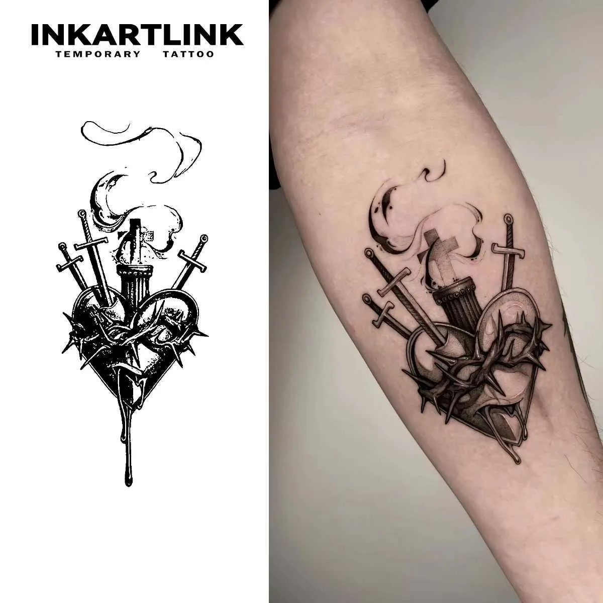 Tattoo Transfer Sword Pierces The Heart Tijdelijke tattoo sticker Waterdichte magische tattoo duurt tot 15 dagen nep tattoo semi permanent tattoo 240426