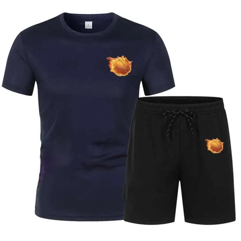 Męskie dresy letnie męskie siatka oddychająca koszulka z krótkim rękawem+szorty swobodne dwuczęściowe bicie luźne set S-4xl J240426
