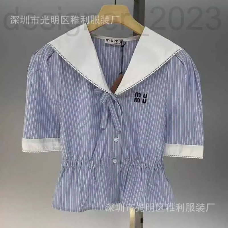 Kvinnors blusar skjortor designer skjorta 24 tidig vårproduktbrev broderi marin nackbubbla ärm rand midja kort ärmskjorta för kvinnor
