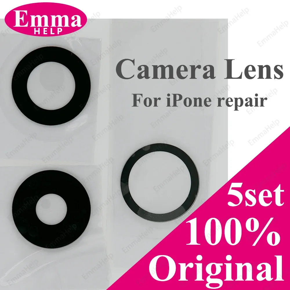 Рамки EmmaheLp 5Set/LOT Оригинальная задняя задняя стеклянная камера для iPhone 15 14 Pro Max 14 плюс 11 12 13 Mini X XS SE 8 с клеем