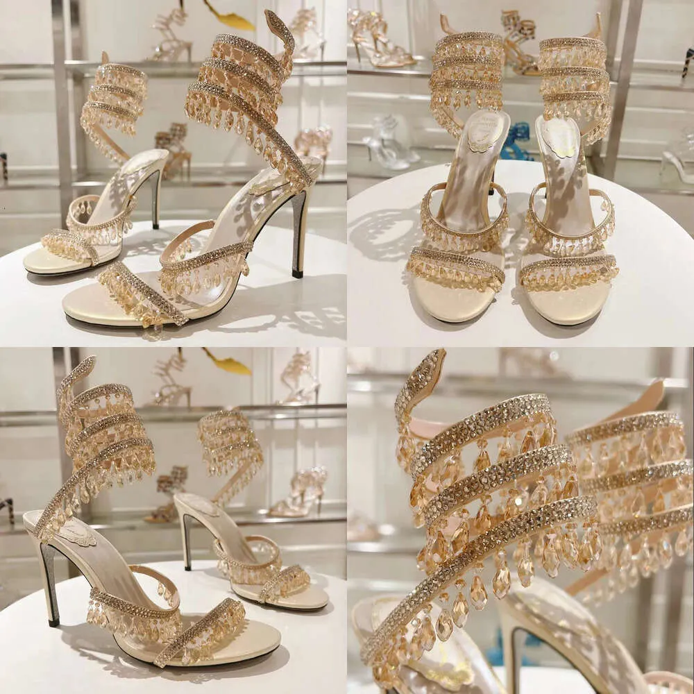 Crystal kroonluchter met hoge hakken sandalen dames sprookje diamant serpentijn gewikkeld Romeinse hoge hakken 10 cm designer banket kleding schoenen originele kwaliteit