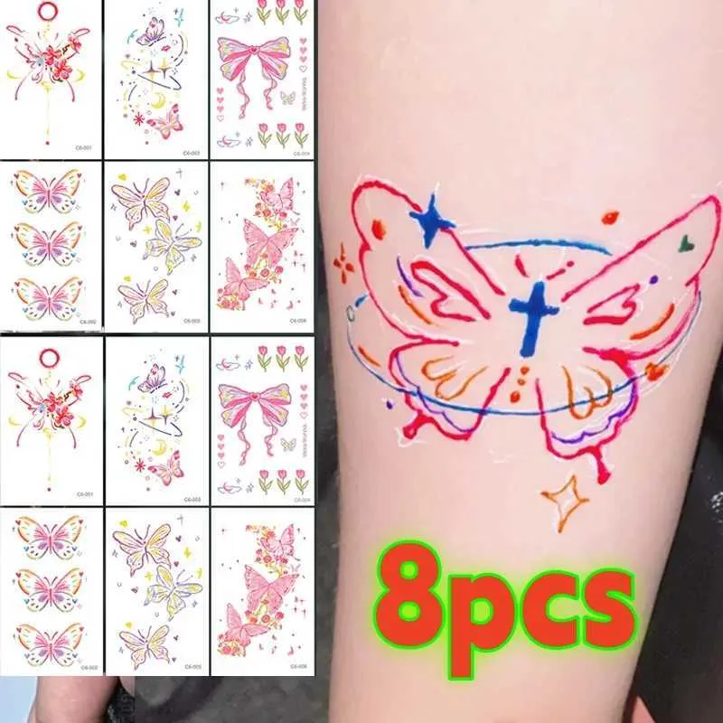 Tattoo Transfer Butterflies and Flower Temporary Sticker Tattoo Colorful Body Art Tattoos Self Adhesive Waterproof Fake Colorful Arm Body Tattoo 240426