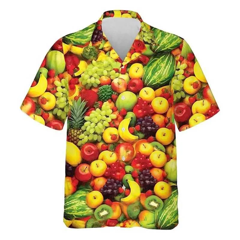 Camisas casuais masculinas 3D Impresso Pineapple Watermelon Hawaiian Cirtle Men Tropical Fruit Pattern Summer Aloha camisa botão para baixo blusa de manga curta 240424