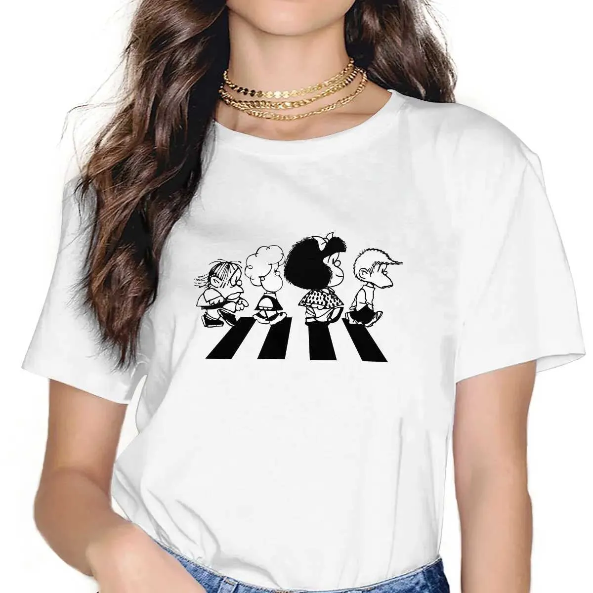 Dames t-shirt haar vrienden dames t-shirt maffalda cartoonmeisjes y2k grafische ts o-neck polyester vrouwelijke t-shirt humor cadeau t240425