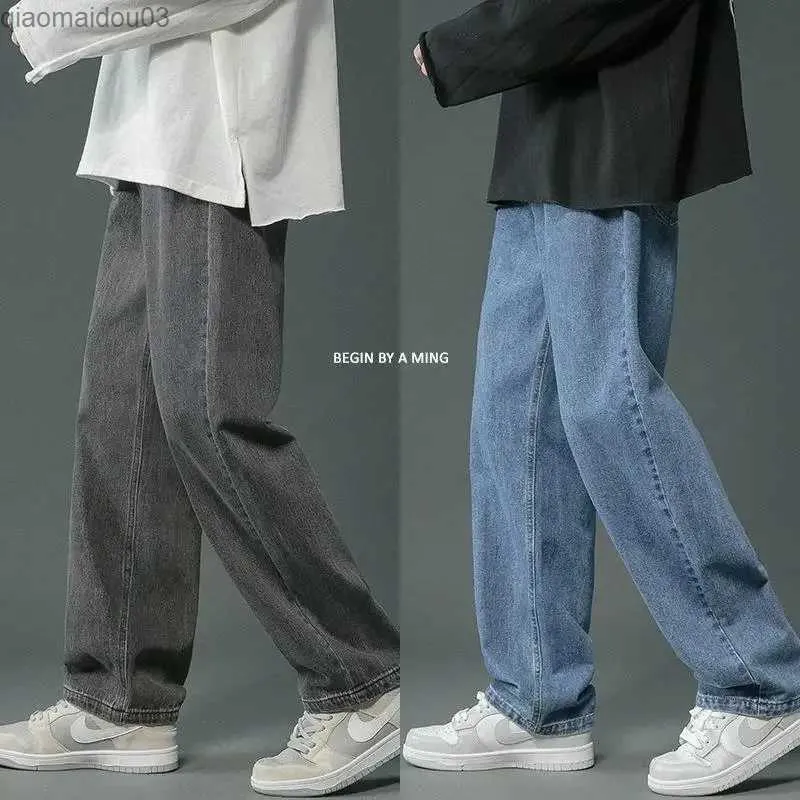 Jeans masculins Nouveaux pantalons droits longs en vrac à longues jambes printemps / été jeans masculins vintage 2024 Nouveau Hong Kong Style Color Trendl2404