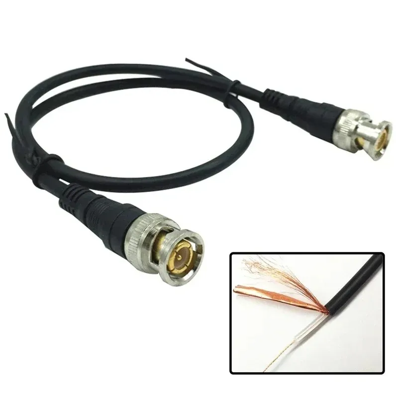 2024 ESCAM Pure Copper BNC Male para masculino Crimp straight q9 Cabeça HD Linha de monitor Cabo de vídeo de cabeça dupla 1 M JumperFor HD Monitor Line Connector