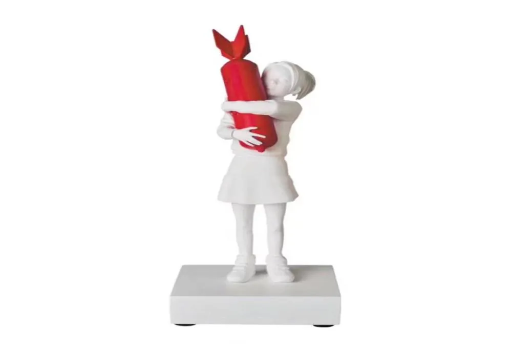 Lussuoso 32 cm Arte moderna Nuova bomba Hugger Banksy Redwhite Bomb Girl Resin Statue Statue Creative Home Gifts Desktop Decor7982455