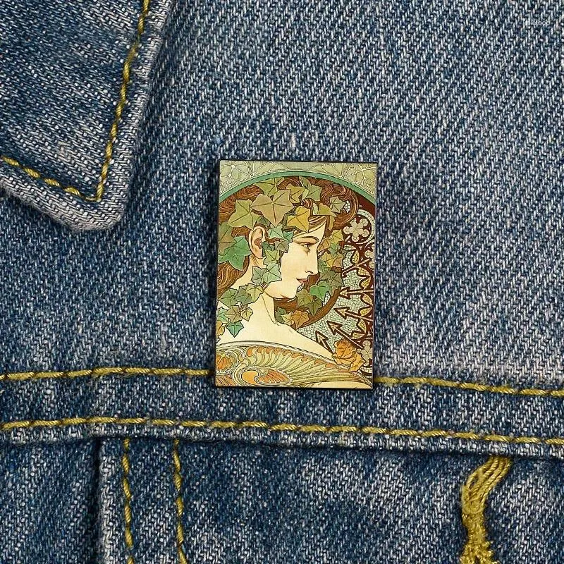 Brosches mode murgröna av alphonse mucha pin anpassad rolig vintage skjorta lapel lärare väska söt märke tecknad stift för älskare flicka