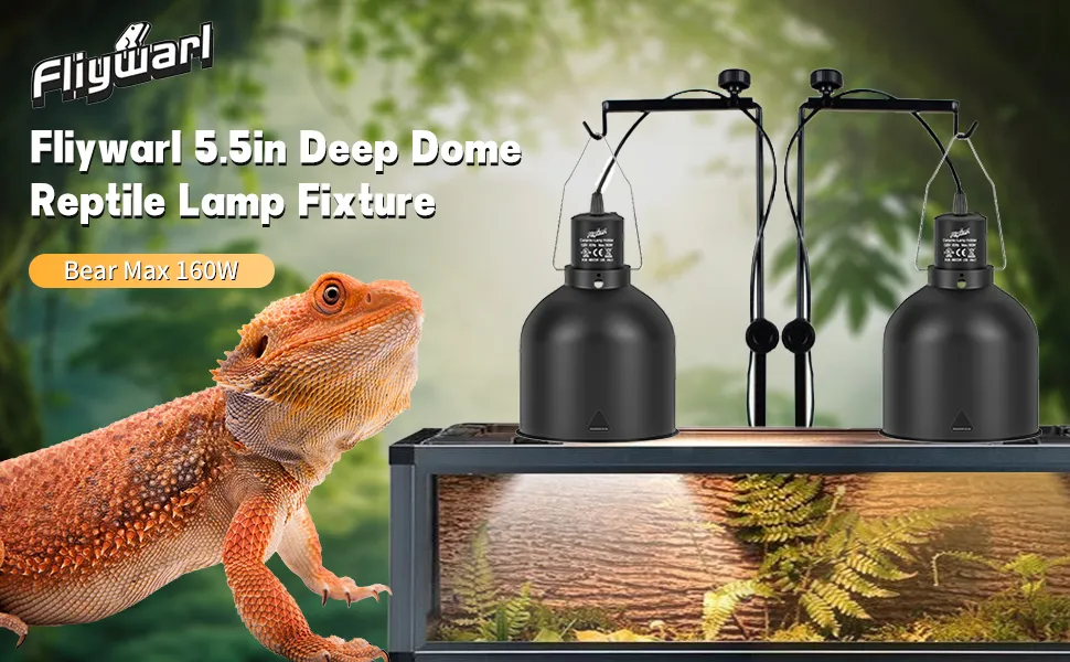 NEPTONION Reptile Reflector Dome Lamp Fixture, 5.5 Inch Deep Polished Aluminum UVB Light Fixture For Reptile Glass Terrariums Fit UVB UVA Bulb
