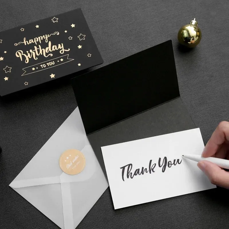 1 مجموعة أسود برونزي برونينغ بطاقة عيد ميلاد دعوات بطاقة بريدية برونز ببركس فارغة مع ملصق مغلف